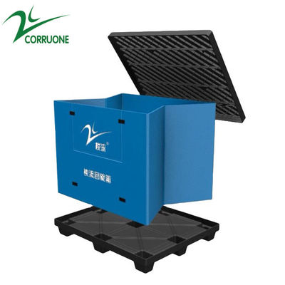100L Blue PP Corrugated Pallet Box Foldable Coaming Container Bins